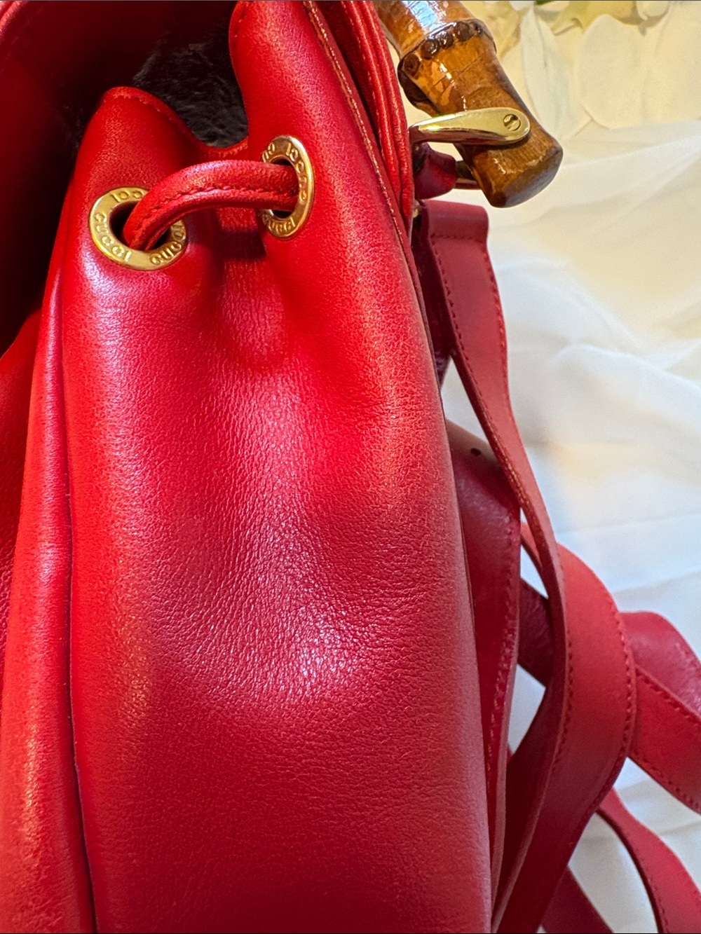 Vintage Tom Ford Era Gucci Red Mini Bamboo Backpack - Picture 14 of 16